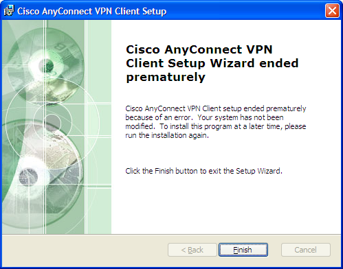 Cisco anyconnect error 1722